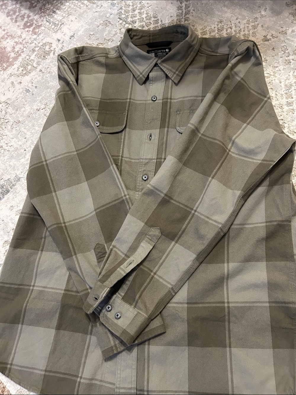 Carhartt Olive Green Plaid Button-Down Shirt - Picture 4 of 4